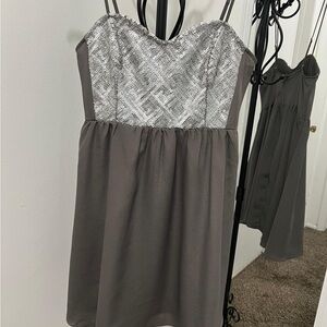 DIVIDED H&M Silver Sequin Sundress Sleeveless Mini